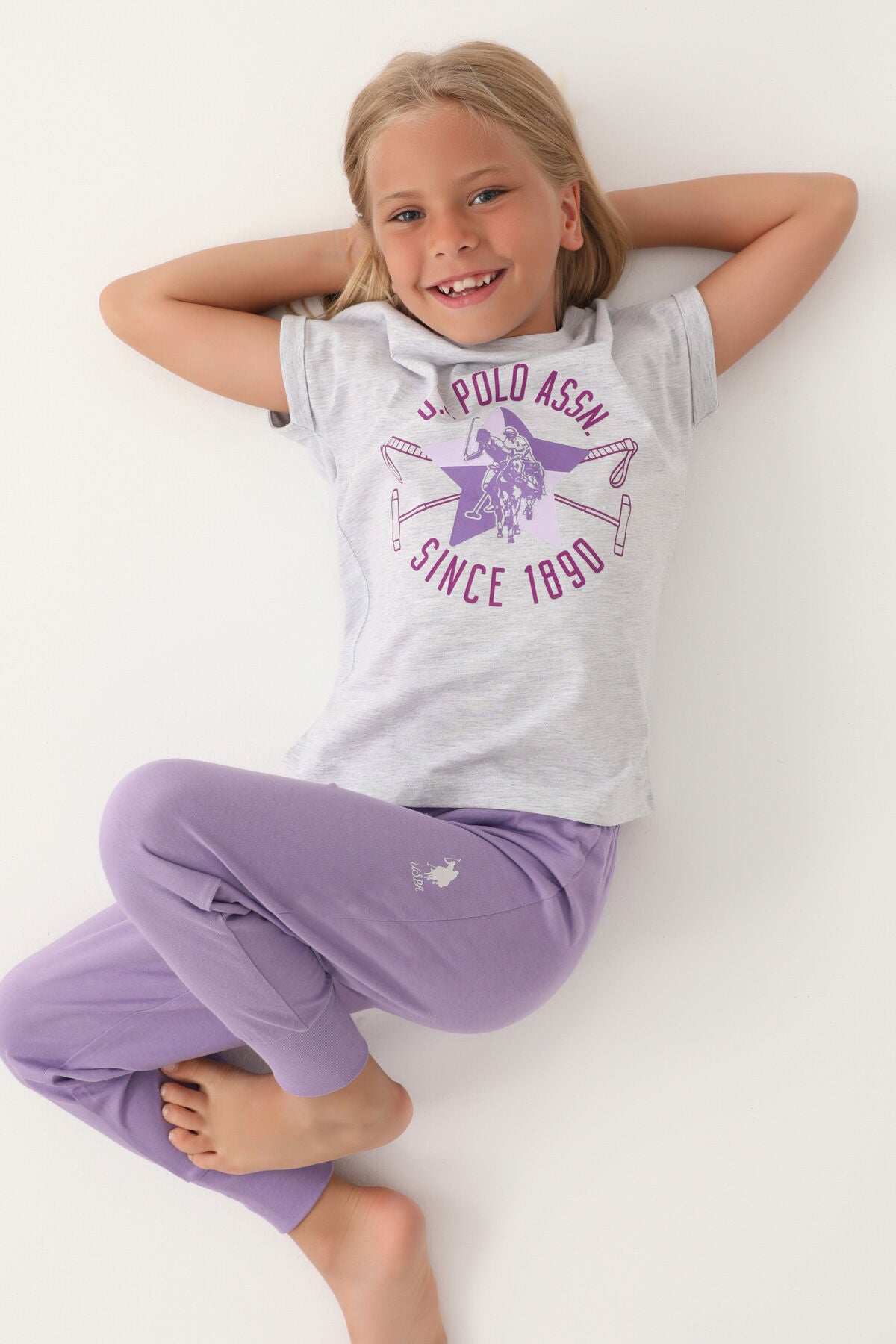 U.S. Polo Assn Lisanslı Starry Kar Melanj Kız Çocuk Pijama Takımı