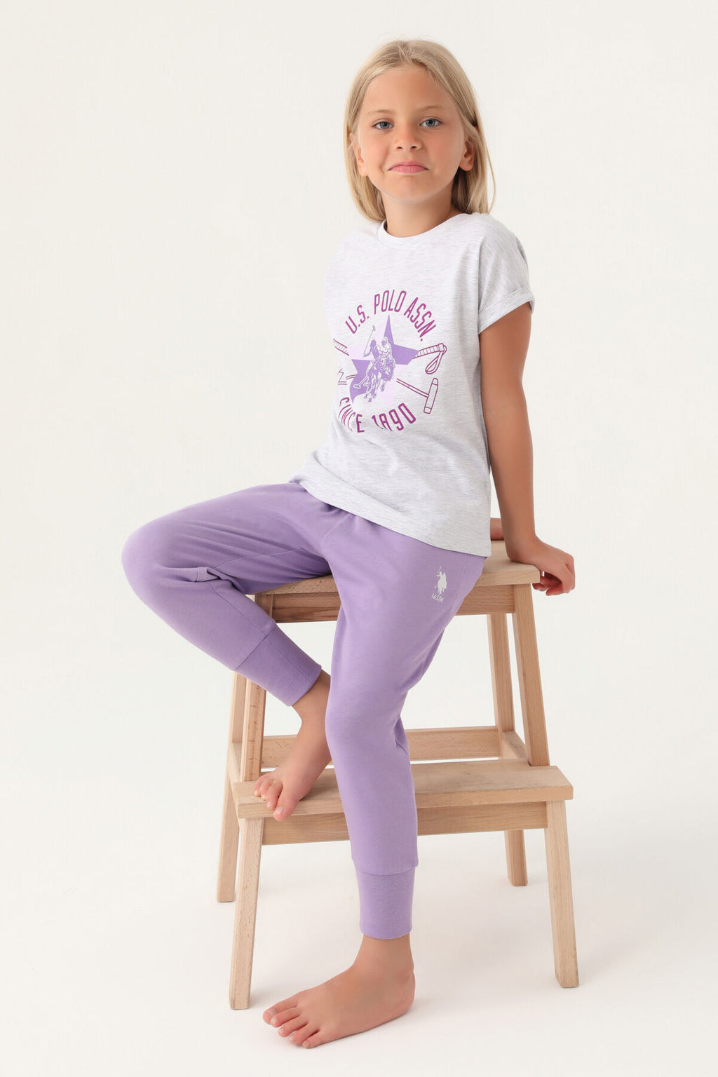 U.S. Polo Assn Lisanslı Starry Kar Melanj Kız Çocuk Pijama Takımı