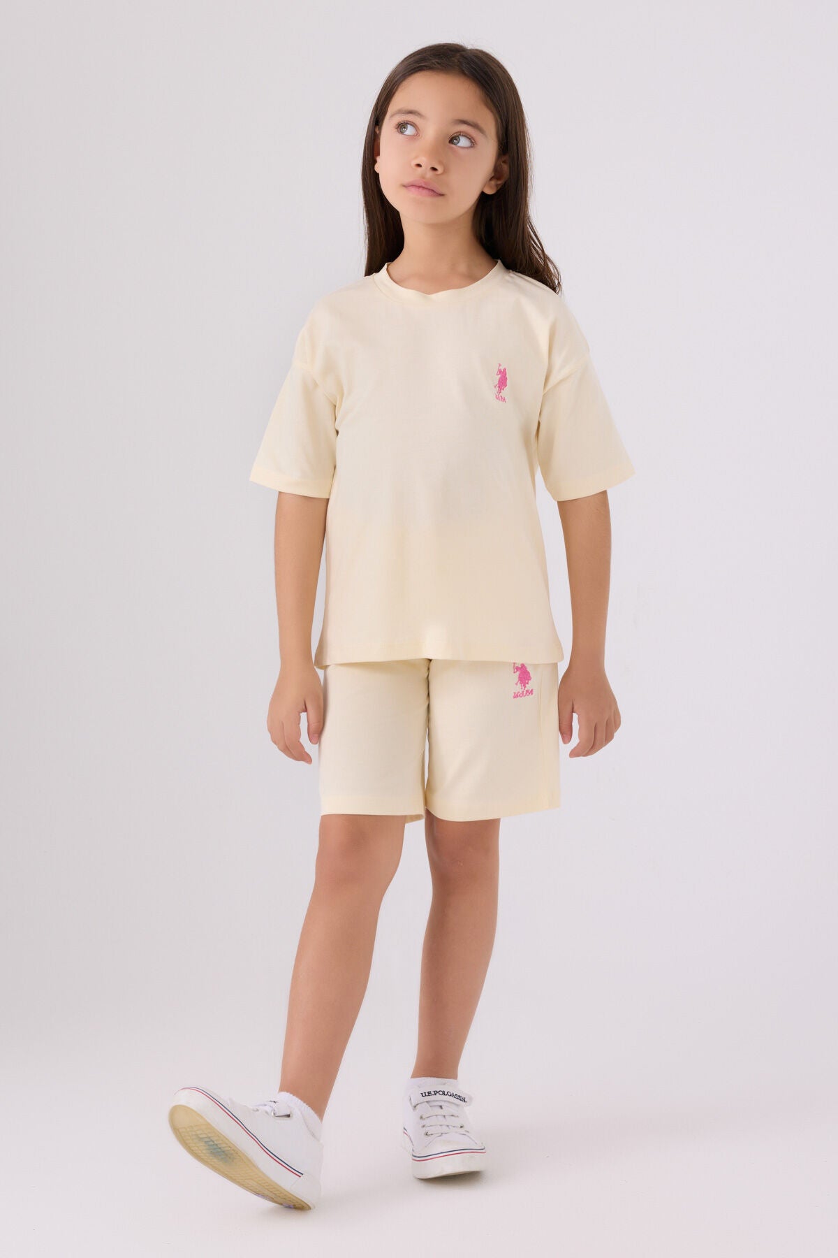 U.S. Polo Assn. Kız Çocuk Bisiklet Yaka Sargı Nakışlı Yazlık Regular Fit Sarı Bermuda Takım US1848-C-V20