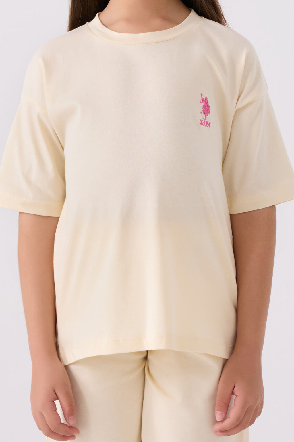U.S. Polo Assn. Kız Çocuk Bisiklet Yaka Sargı Nakışlı Yazlık Regular Fit Sarı Bermuda Takım US1848-C-V20