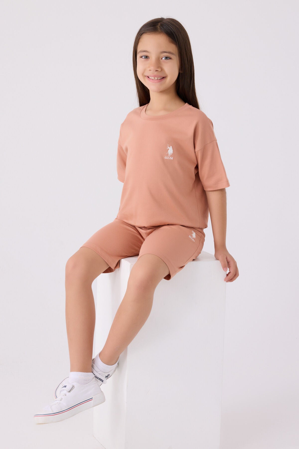 Us Polo Assn Kız Çocuk Pembe Bermuda Takım