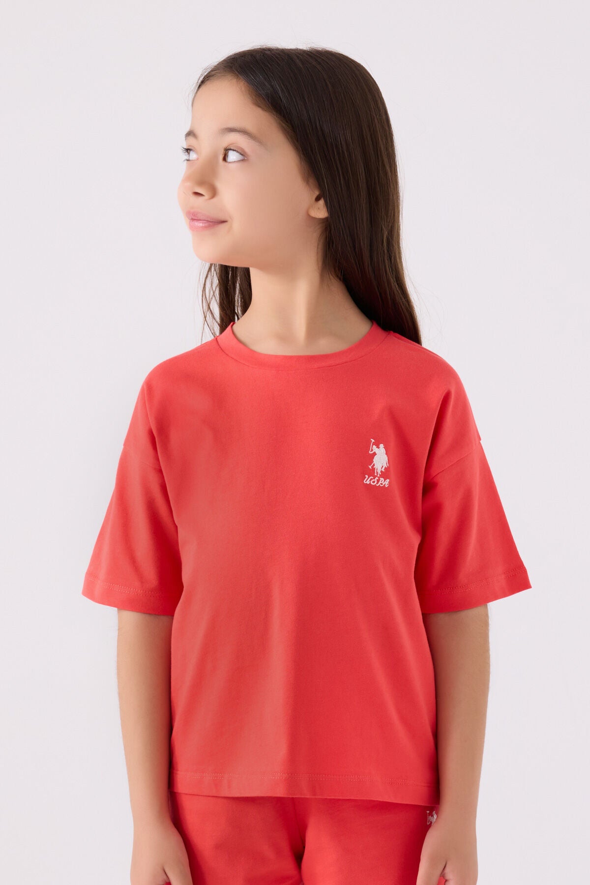 U.S. Polo Assn. Kız Çocuk Bisiklet Yaka Sargı Nakışlı Yazlık Regular Fit Pembe Bermuda Takım US1848-C-V8 Ürün ikincil görseli