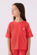 U.S. Polo Assn. Kız Çocuk Bisiklet Yaka Sargı Nakışlı Yazlık Regular Fit Pembe Bermuda Takım US1848-C-V8