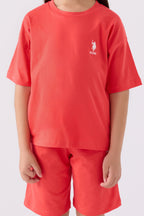 U.S. Polo Assn. Kız Çocuk Bisiklet Yaka Sargı Nakışlı Yazlık Regular Fit Pembe Bermuda Takım US1848-C-V8