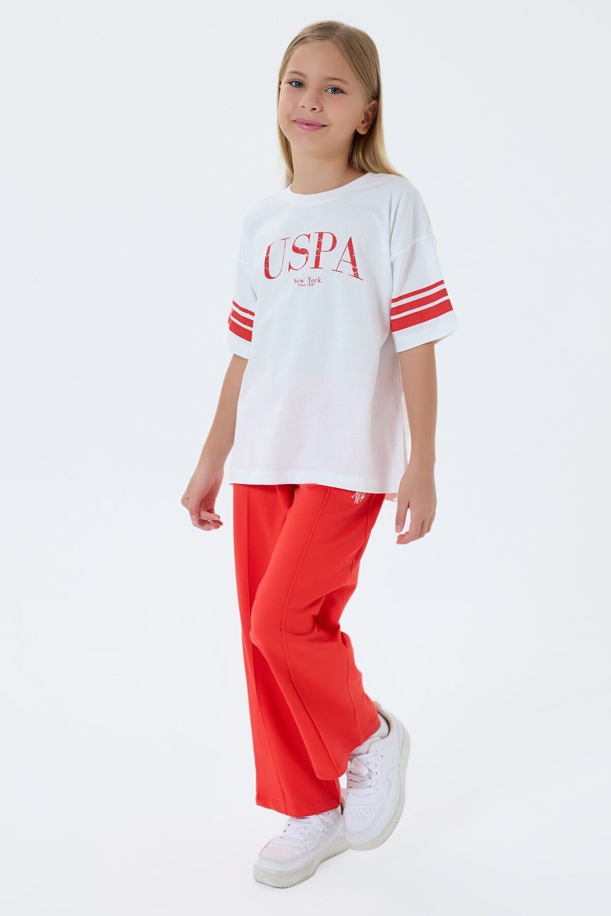 U.S. Polo Assn. Kız Çocuk Bisiklet Yaka Nakışlı Yazlık Regular Fit Turuncu Pijama Takımı US2525-C-V1