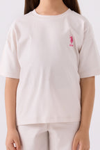 U.S. Polo Assn. Kız Çocuk Bisiklet Yaka Sargı Nakışlı Yazlık Regular Fit Krem Bermuda Takım US1848-C-V18