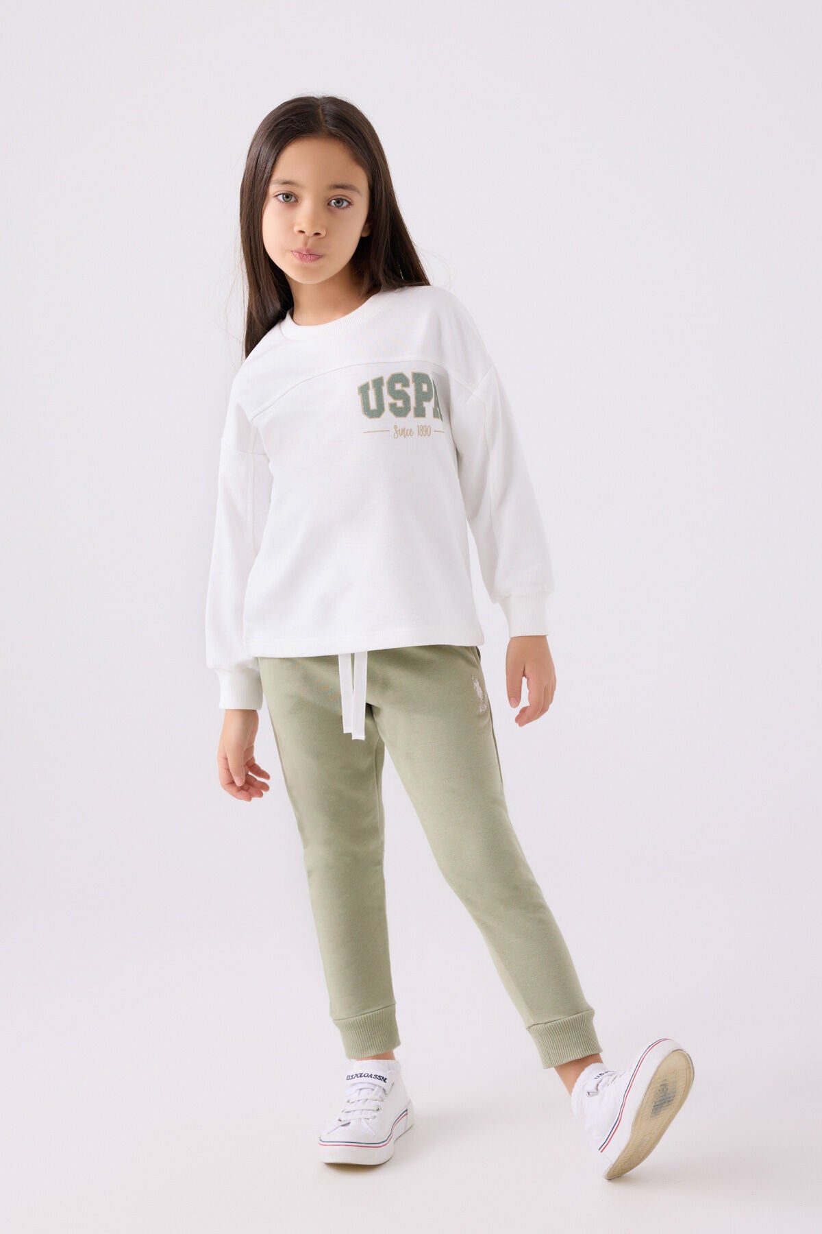 U.S. Polo Assn. Kız Çocuk Bisiklet Yaka Nakışlı Kışlık Regular Fit Beyaz Eşofman Takımı US1976-C-V1 Ürün ana görseli