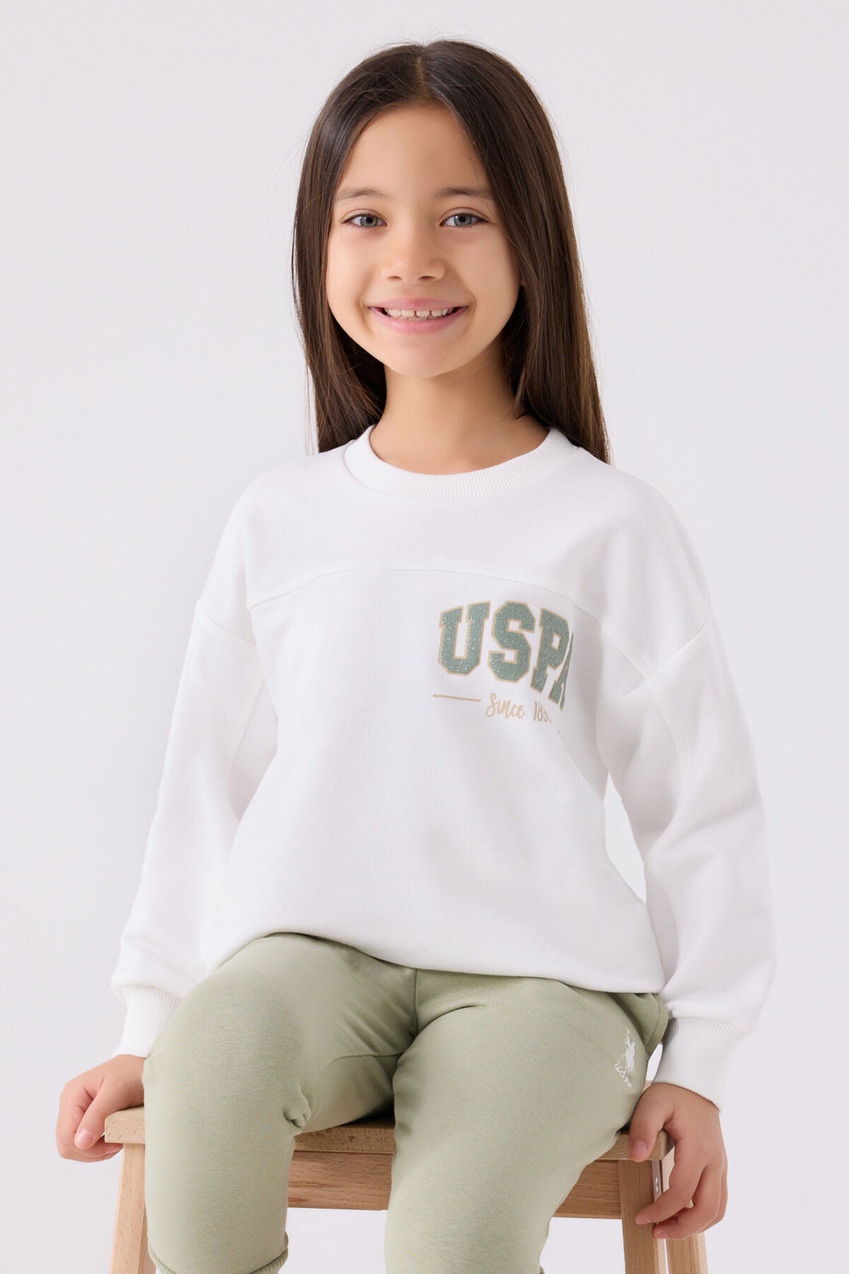 U.S. Polo Assn. Kız Çocuk Bisiklet Yaka Nakışlı Kışlık Regular Fit Beyaz Eşofman Takımı US1976-C-V1