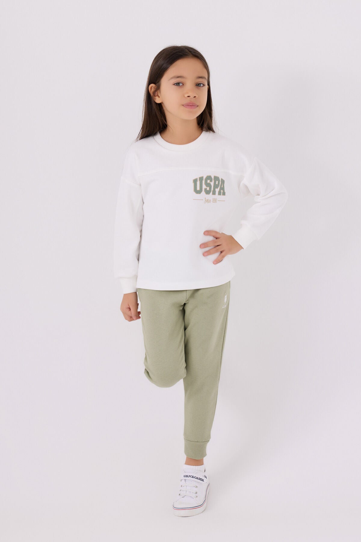 U.S. Polo Assn. Kız Çocuk Bisiklet Yaka Nakışlı Kışlık Regular Fit Beyaz Eşofman Takımı US1976-C-V1