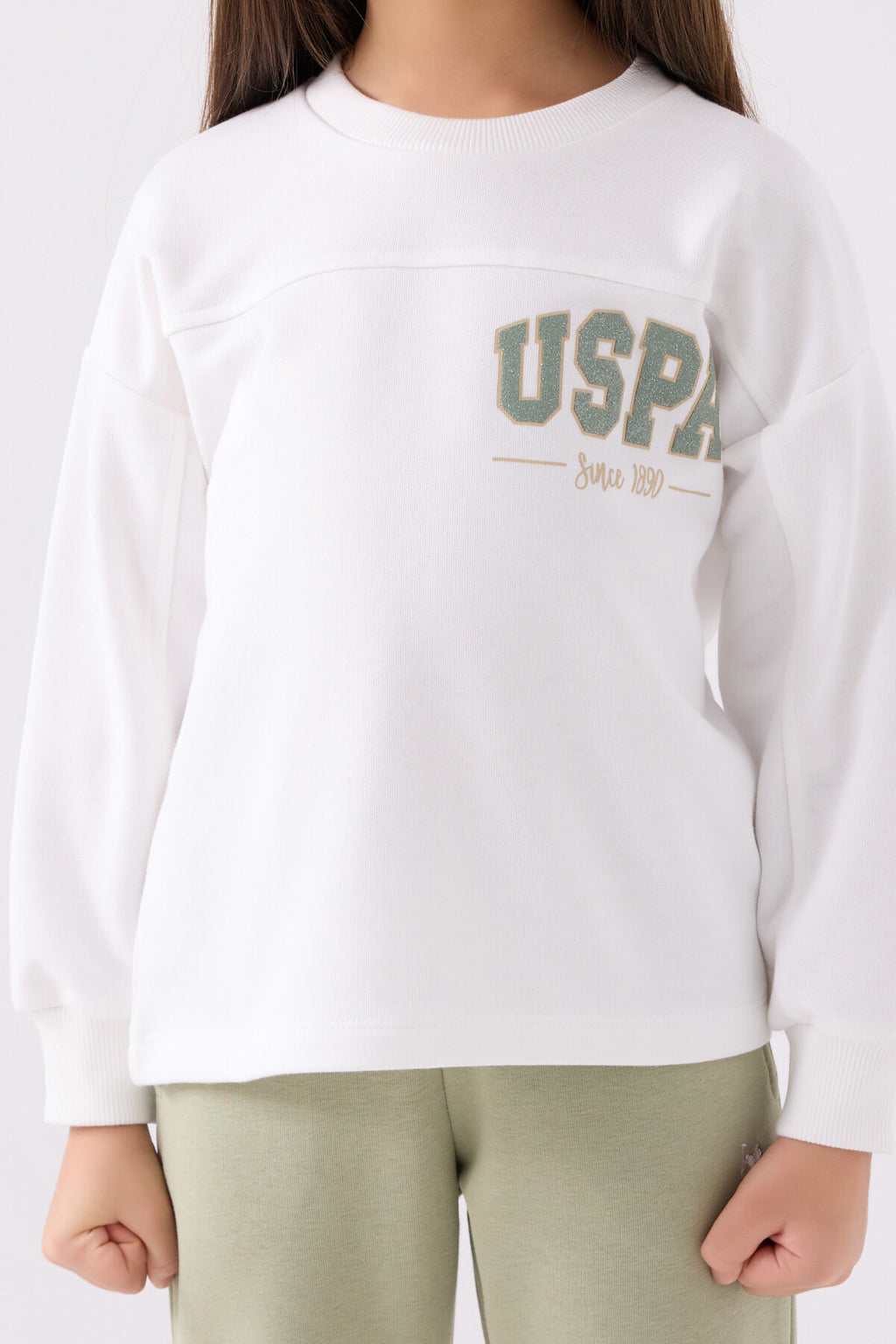 U.S. Polo Assn. Kız Çocuk Bisiklet Yaka Nakışlı Kışlık Regular Fit Beyaz Eşofman Takımı US1976-C-V1