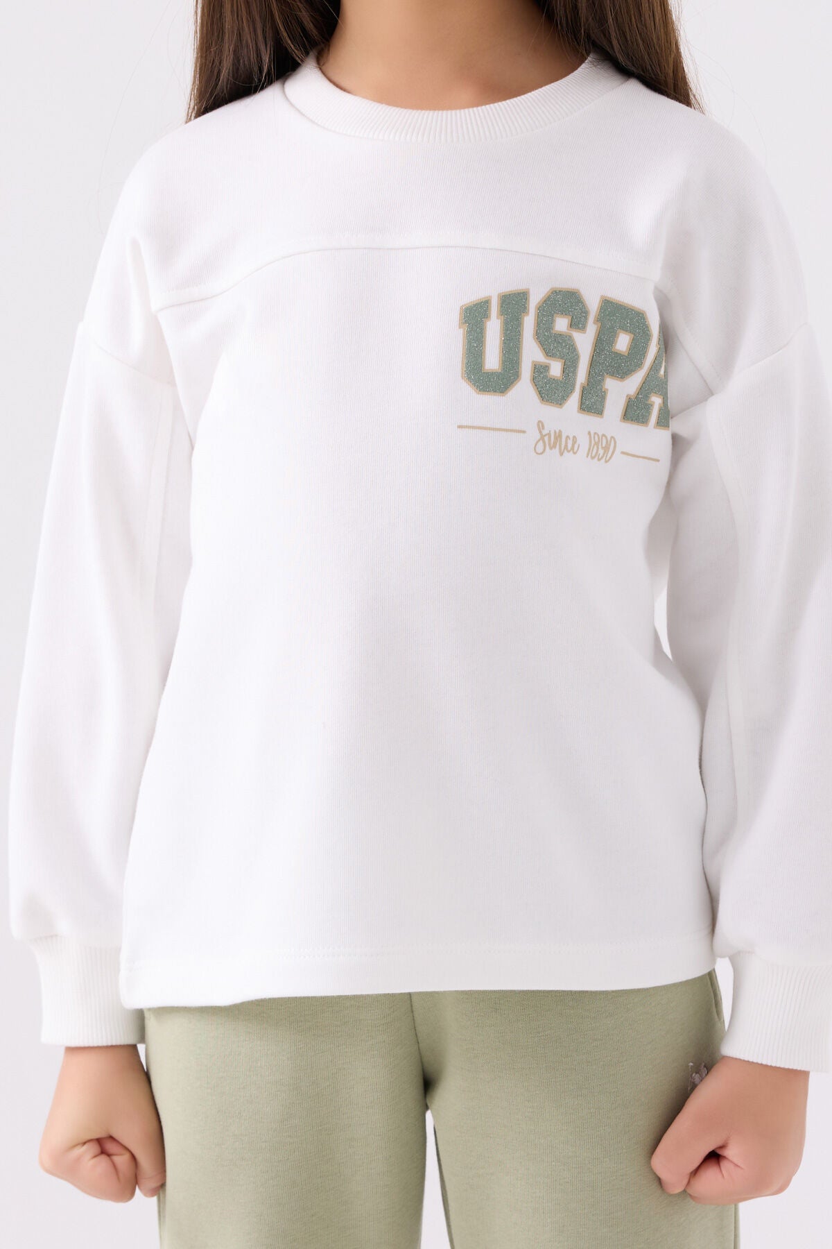 U.S. Polo Assn. Kız Çocuk Bisiklet Yaka Nakışlı Kışlık Regular Fit Beyaz Eşofman Takımı US1976-C-V1
