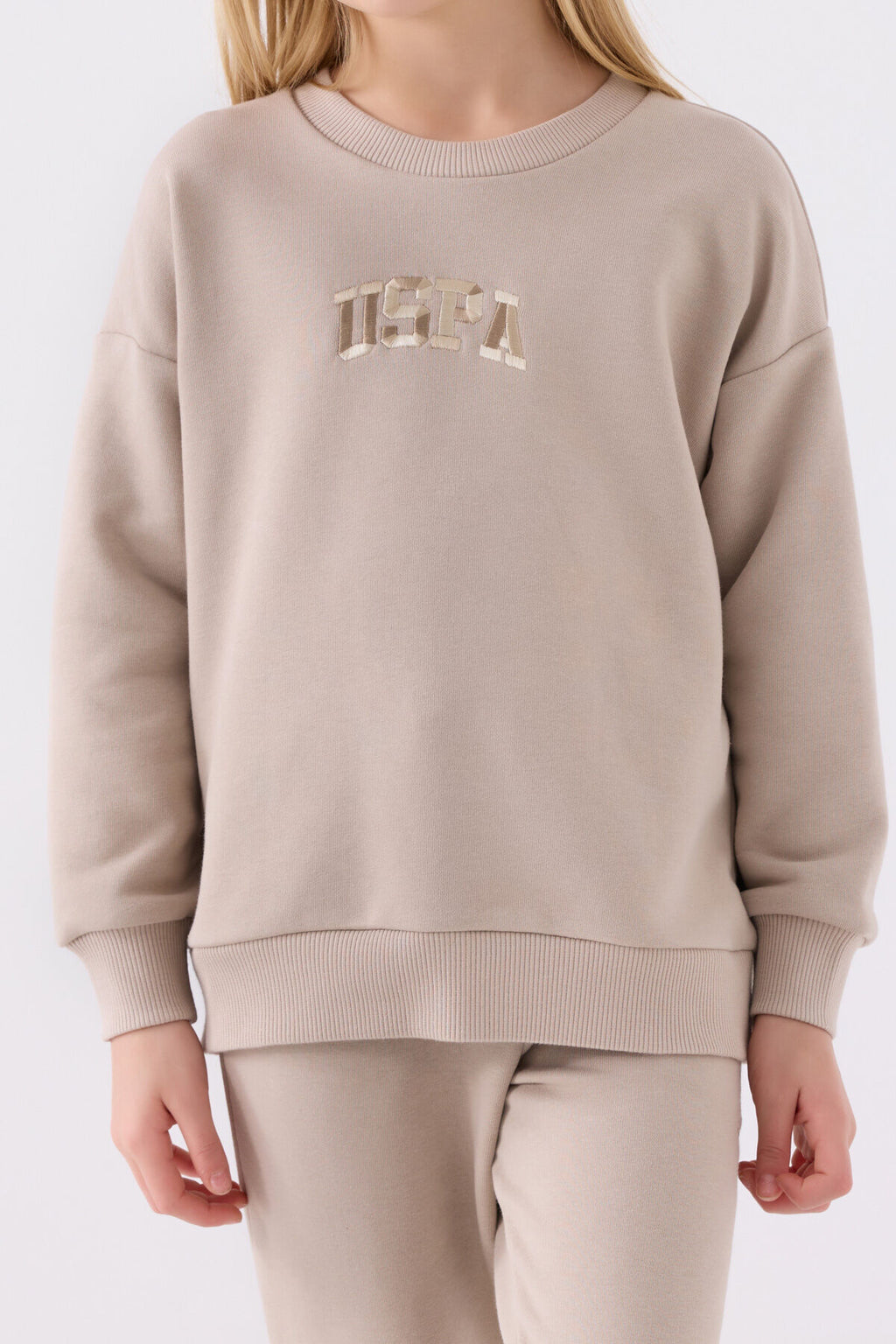 U.S. Polo Assn. Kız Çocuk Bisiklet Yaka Nakışlı Kışlık Regular Fit Krem Eşofman Takımı US1979-C-V3