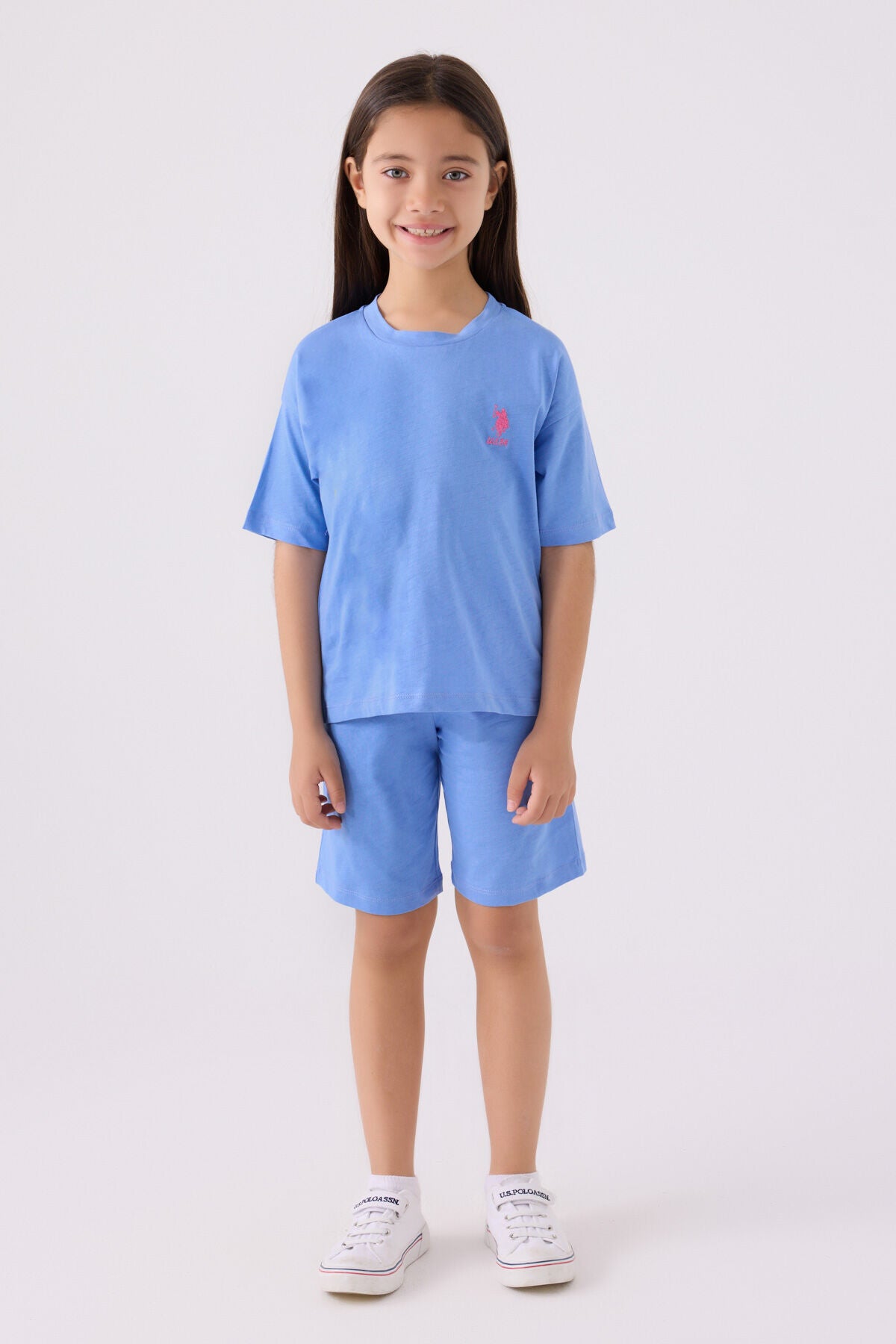 U.S. Polo Assn. Kız Çocuk Bisiklet Yaka Sargı Nakışlı Yazlık Regular Fit Mavi Bermuda Takım US1848-C-V51 Ürün ana görseli