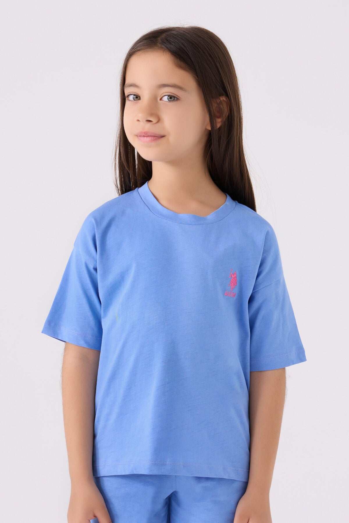 U.S. Polo Assn. Kız Çocuk Bisiklet Yaka Sargı Nakışlı Yazlık Regular Fit Mavi Bermuda Takım US1848-C-V51 Ürün ikincil görseli