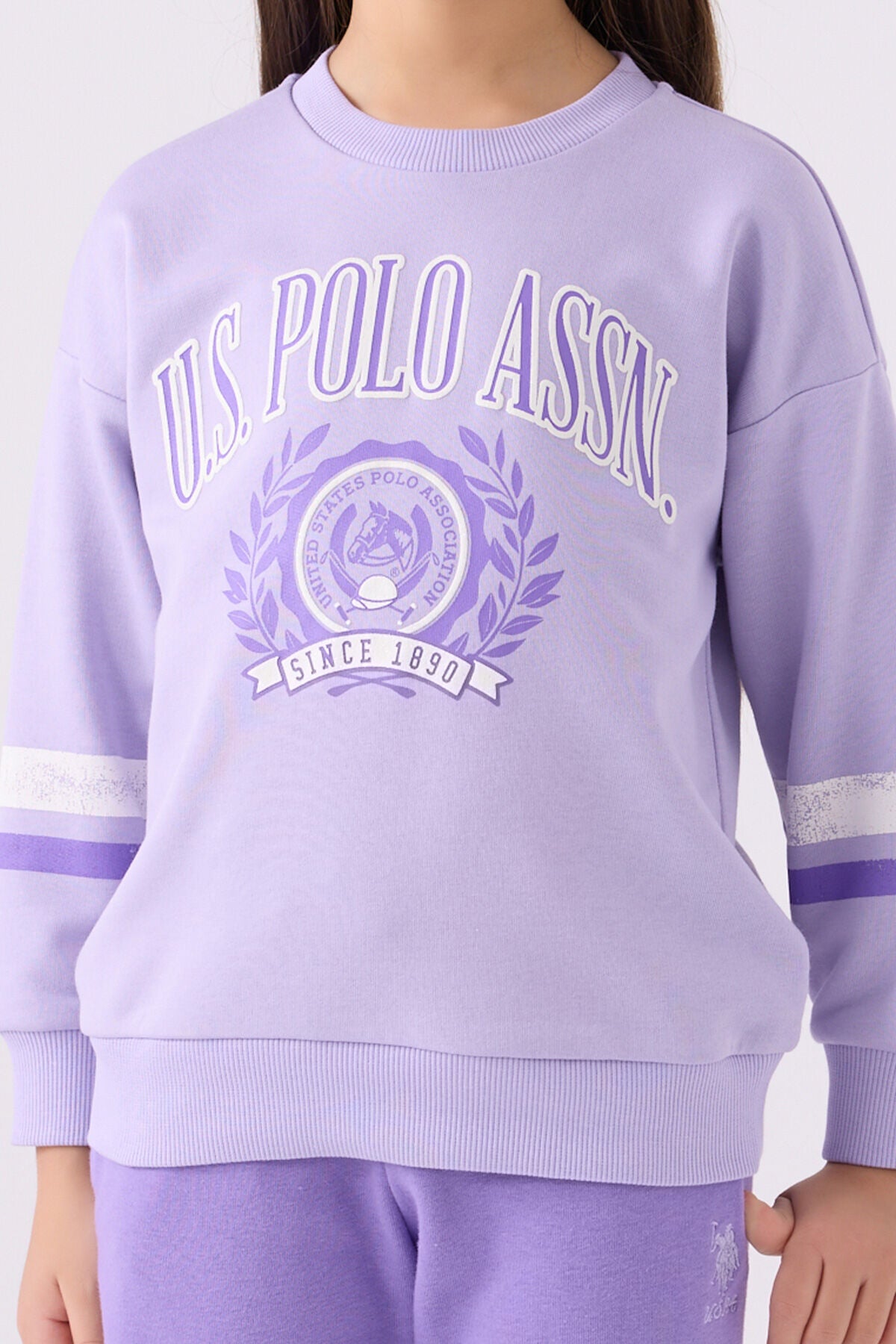 U.S. Polo Assn. Kız Çocuk Bisiklet Yaka Empirme Baskılı Kışlık Regular Fit Mor Eşofman Takımı US1991-C-V2