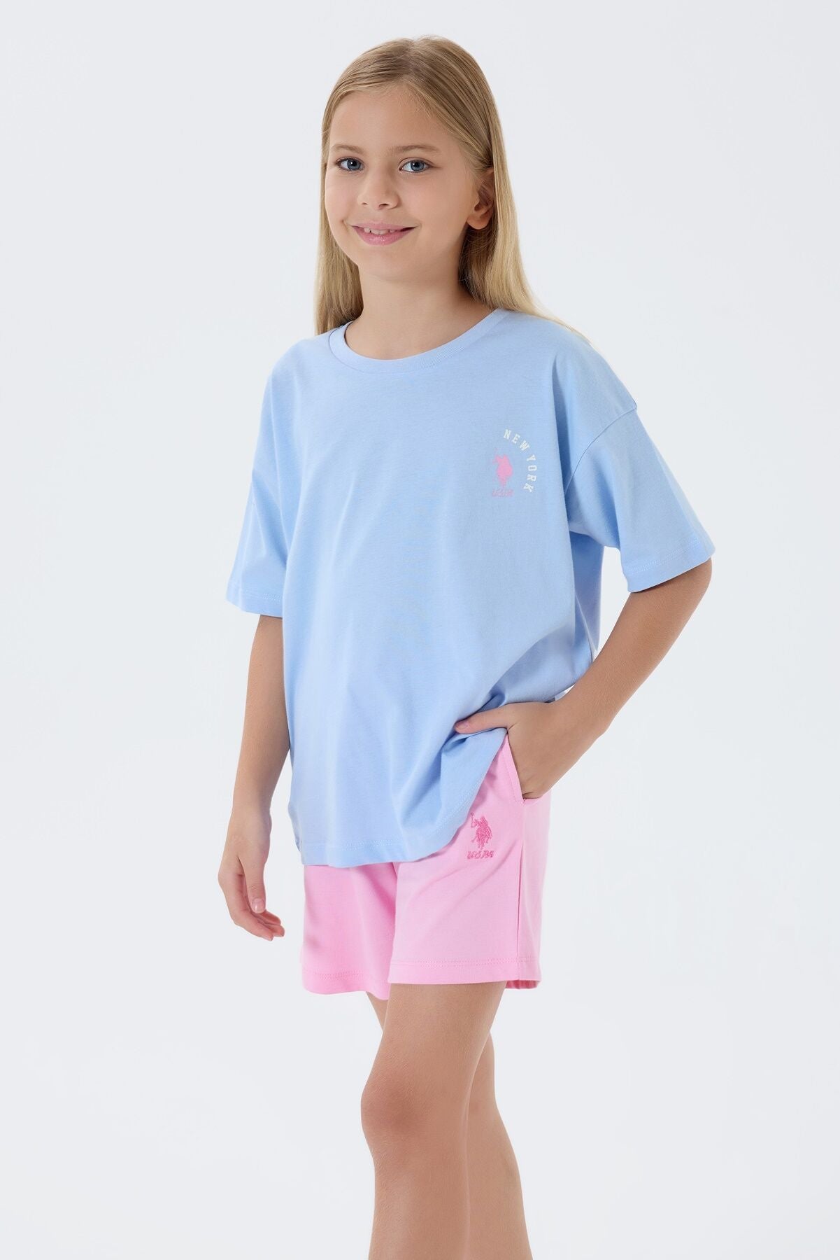 U.S. Polo Assn Kız Çocuk Mavi Şort Takım
