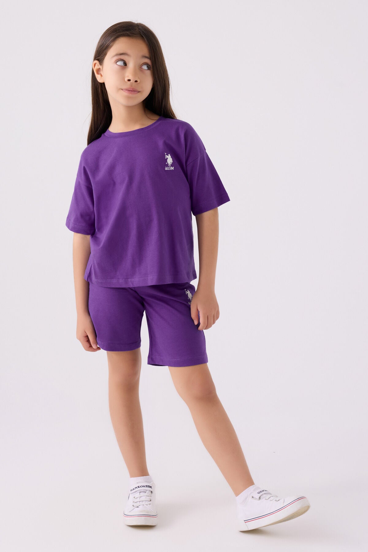 U.S. Polo Assn. Kız Çocuk Bisiklet Yaka Sargı Nakışlı Yazlık Regular Fit Mor Bermuda Takım US1848-C-V33 Ürün ana görseli