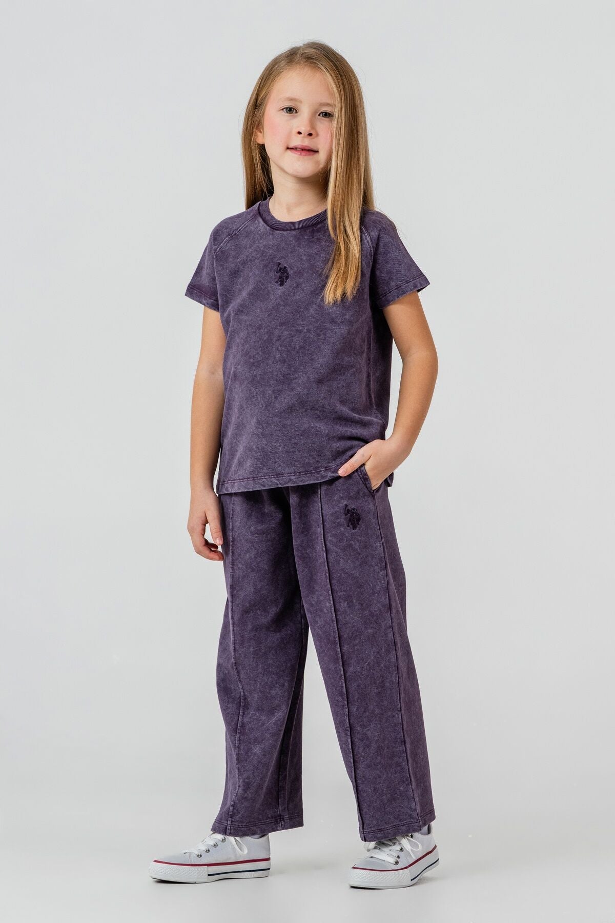U.S. Polo Assn. Kız Çocuk Bisiklet Yaka Nakışlı Yazlık Regular Fit Mor Pijama Takımı US2529-C-V4 Ürün ana görseli