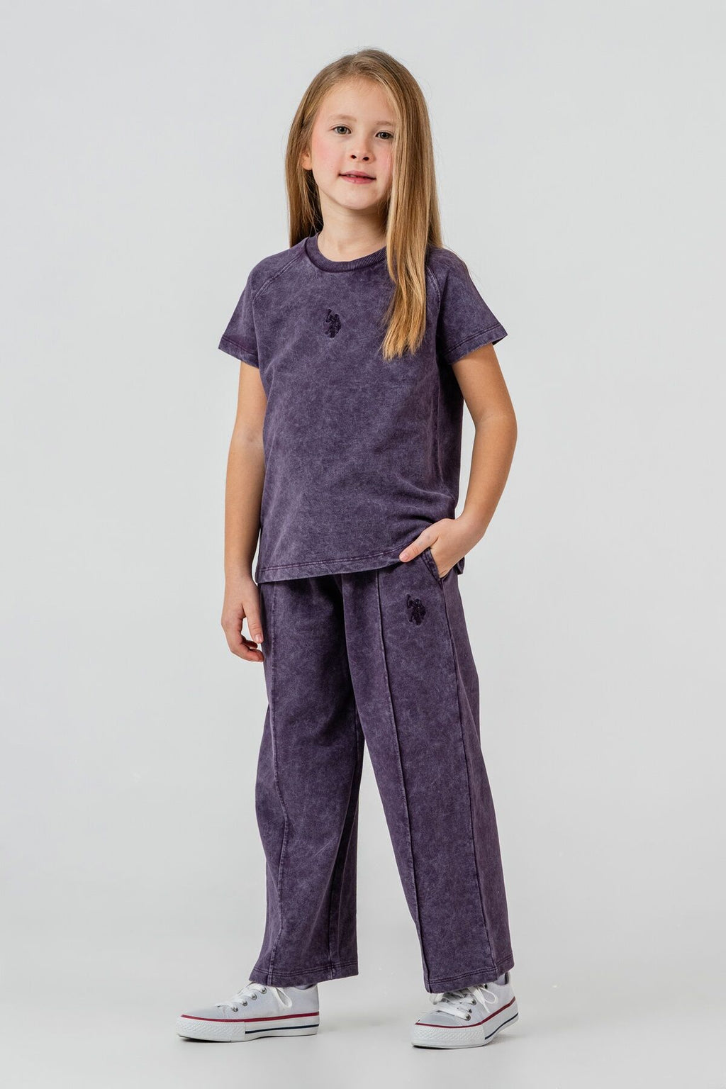 U.S. Polo Assn. Kız Çocuk Bisiklet Yaka Nakışlı Yazlık Regular Fit Mor Pijama Takımı US2529-C-V4