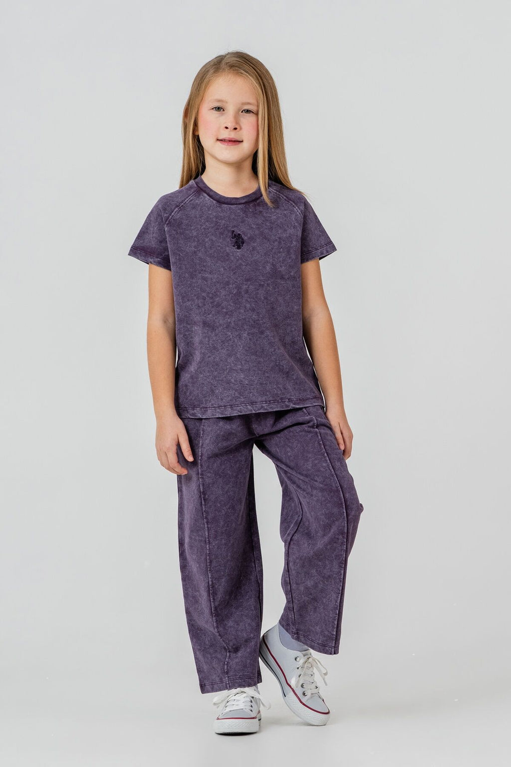 U.S. Polo Assn. Kız Çocuk Bisiklet Yaka Nakışlı Yazlık Regular Fit Mor Pijama Takımı US2529-C-V4