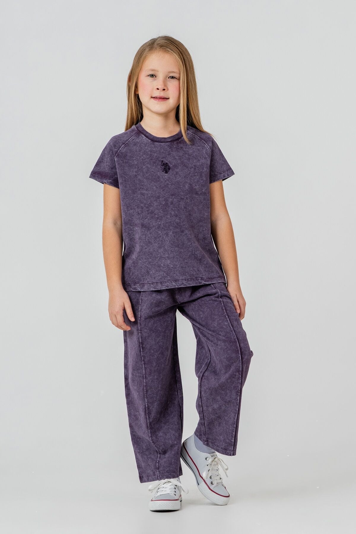 U.S. Polo Assn. Kız Çocuk Bisiklet Yaka Nakışlı Yazlık Regular Fit Mor Pijama Takımı US2529-C-V4