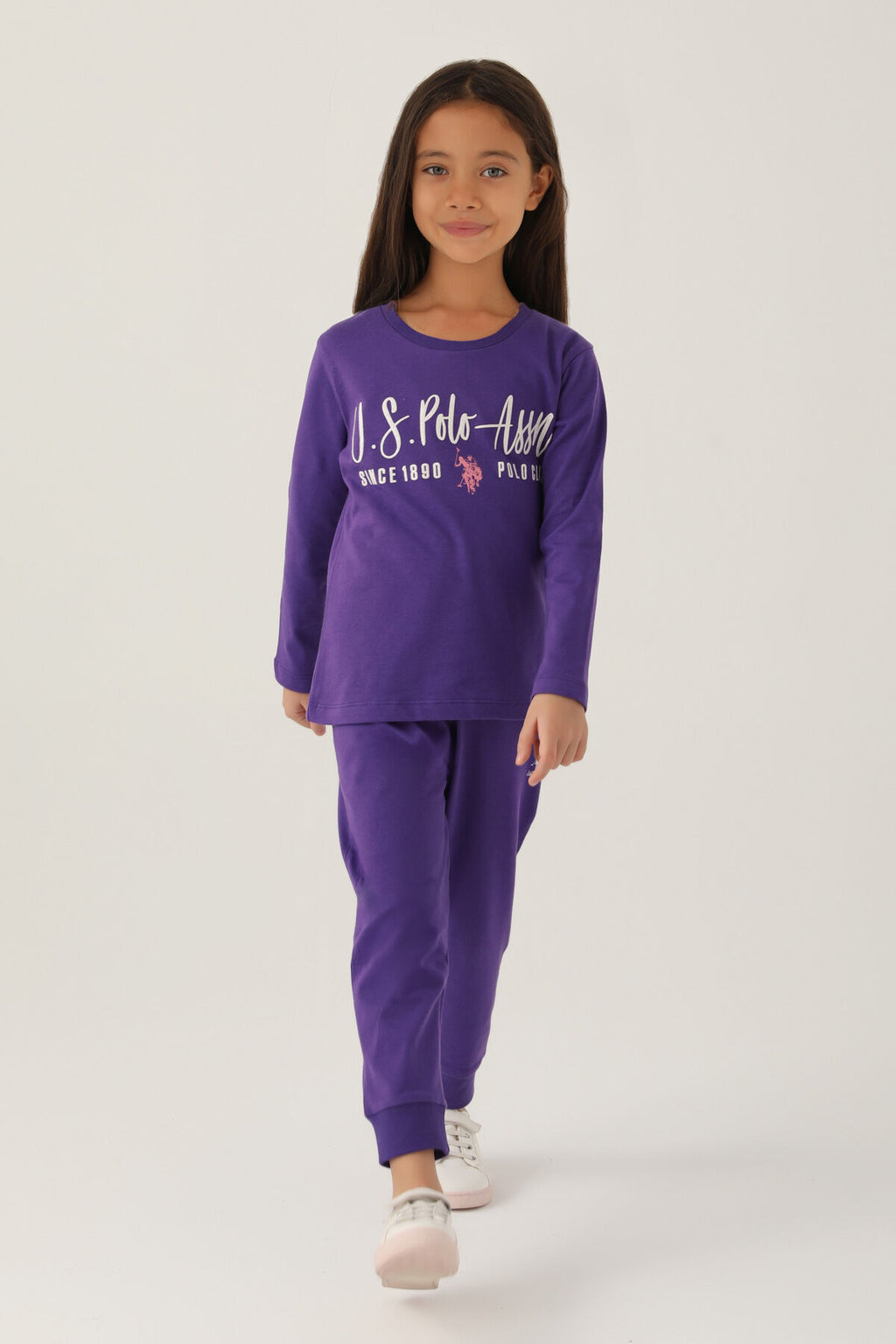 U.S. Polo Assn. Kız Çocuk Bisiklet Yaka Pigment Baskılı Kışlık Regular Fit Mor Pijama Takımı US1664-C-V5