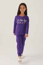 U.S. Polo Assn. Kız Çocuk Bisiklet Yaka Pigment Baskılı Kışlık Regular Fit Mor Pijama Takımı US1664-C-V5