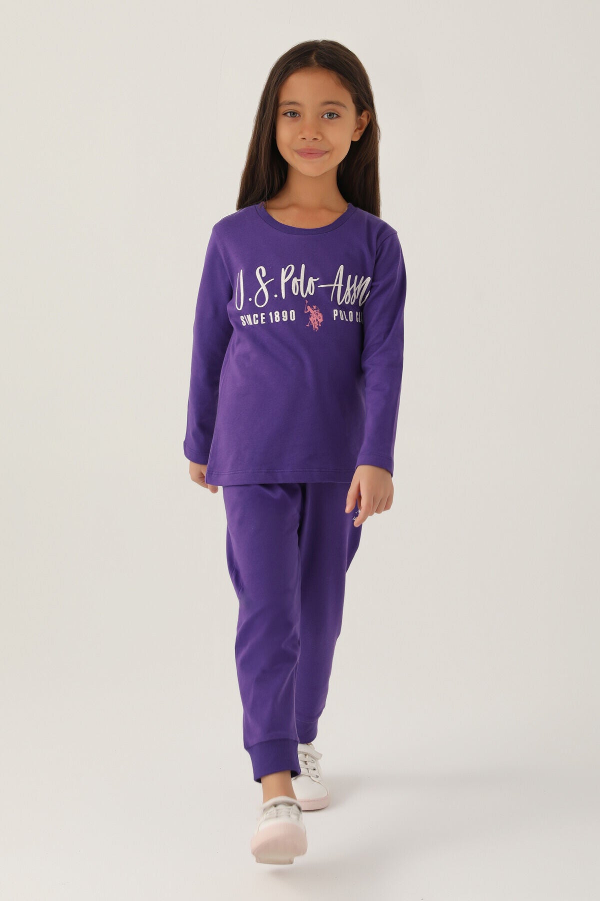 U.S. Polo Assn. Kız Çocuk Bisiklet Yaka Pigment Baskılı Kışlık Regular Fit Mor Pijama Takımı US1664-C-V5