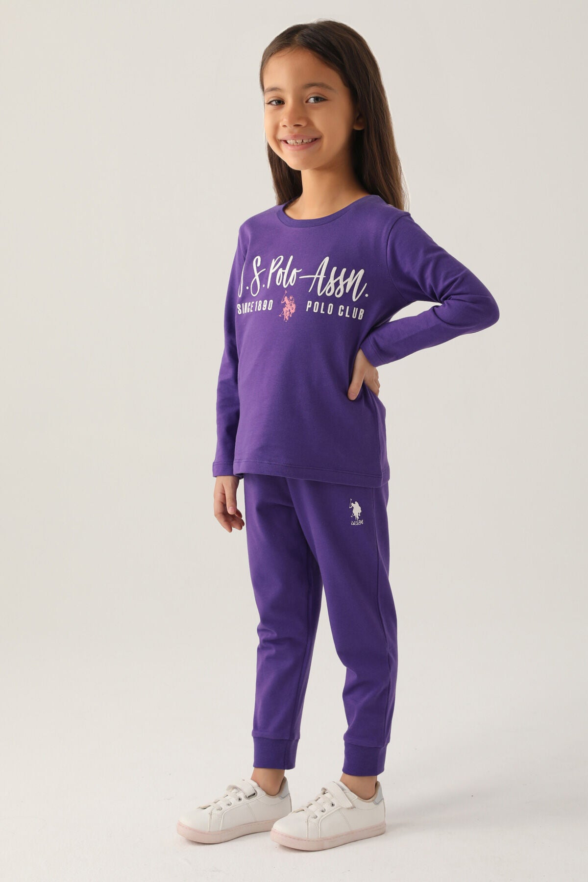 U.S. Polo Assn. Kız Çocuk Bisiklet Yaka Pigment Baskılı Kışlık Regular Fit Mor Pijama Takımı US1664-C-V5