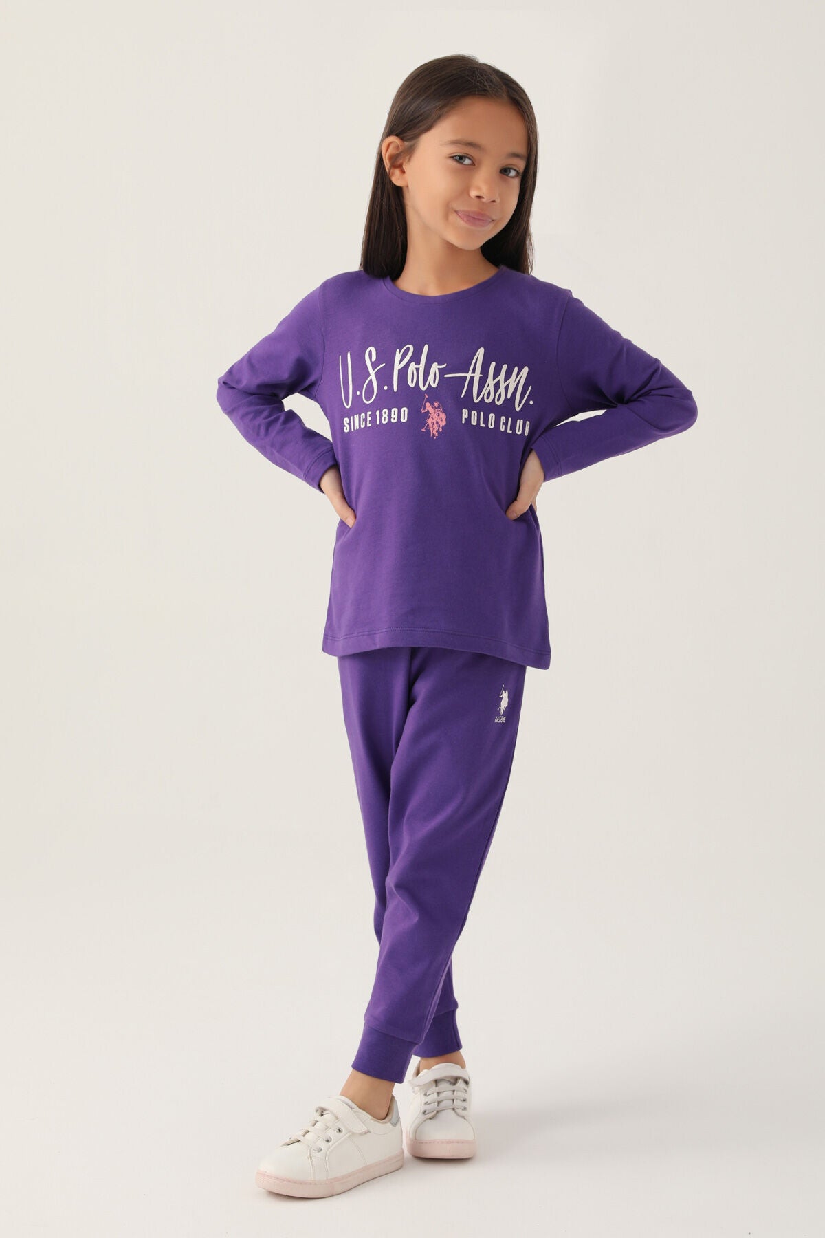 U.S. Polo Assn. Kız Çocuk Bisiklet Yaka Pigment Baskılı Kışlık Regular Fit Mor Pijama Takımı US1664-C-V5 Ürün ana görseli