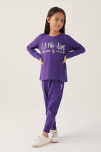 U.S. Polo Assn. Kız Çocuk Bisiklet Yaka Pigment Baskılı Kışlık Regular Fit Mor Pijama Takımı US1664-C-V5