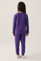 U.S. Polo Assn. Kız Çocuk Bisiklet Yaka Pigment Baskılı Kışlık Regular Fit Mor Pijama Takımı US1664-C-V5