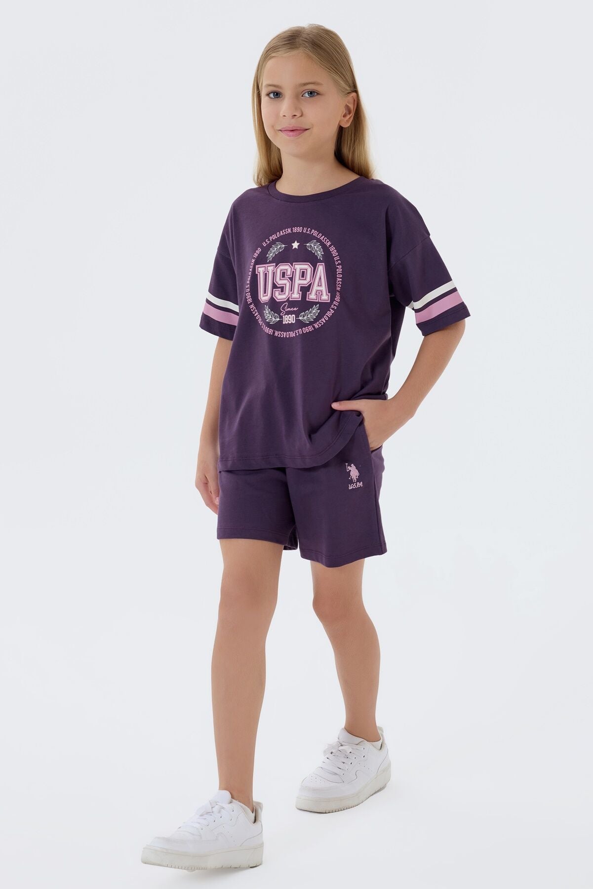 U.S. Polo Assn Kız Çocuk Mor Şort Takım Ürün ikincil görseli