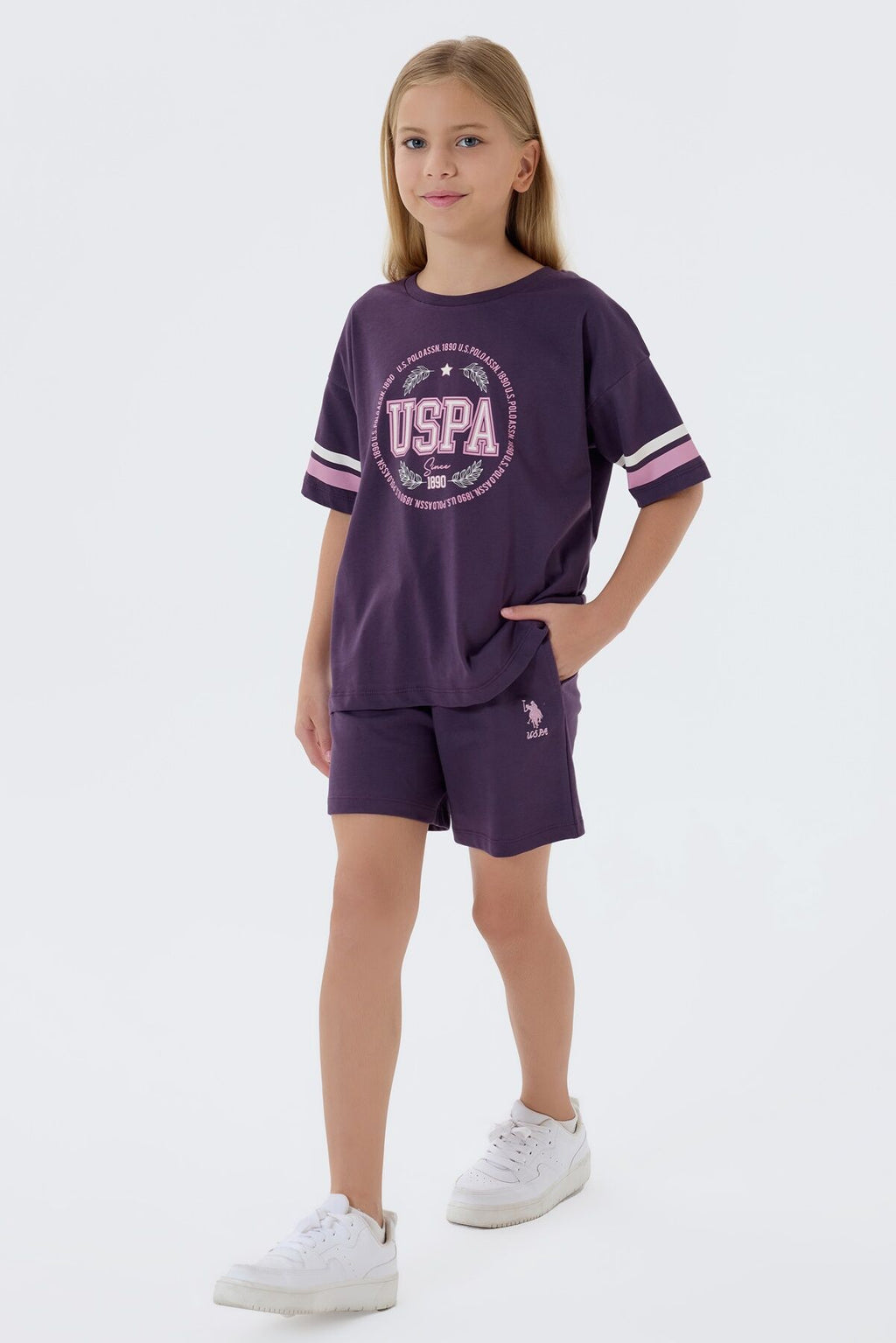 U.S. Polo Assn Kız Çocuk Mor Şort Takım