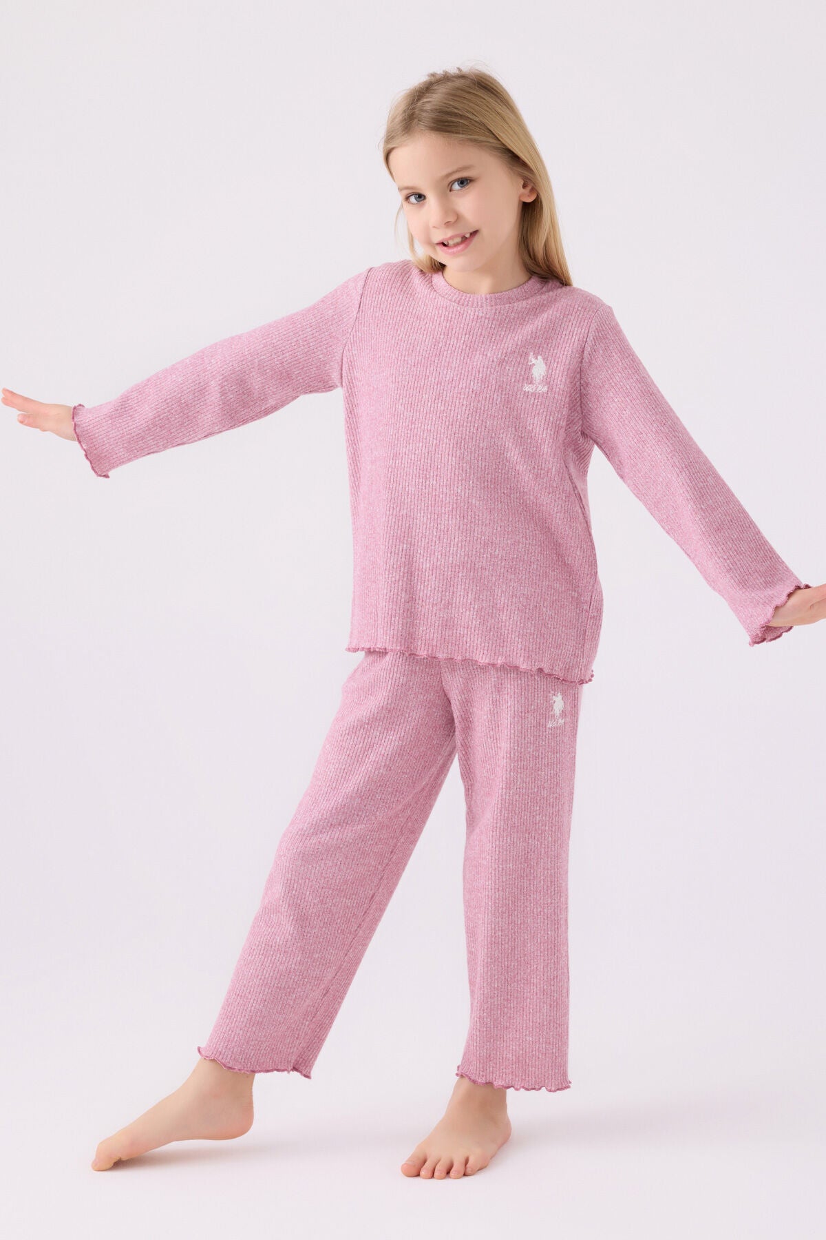 Kız Çocuk Pembe Uzun Kol Pijama Takım