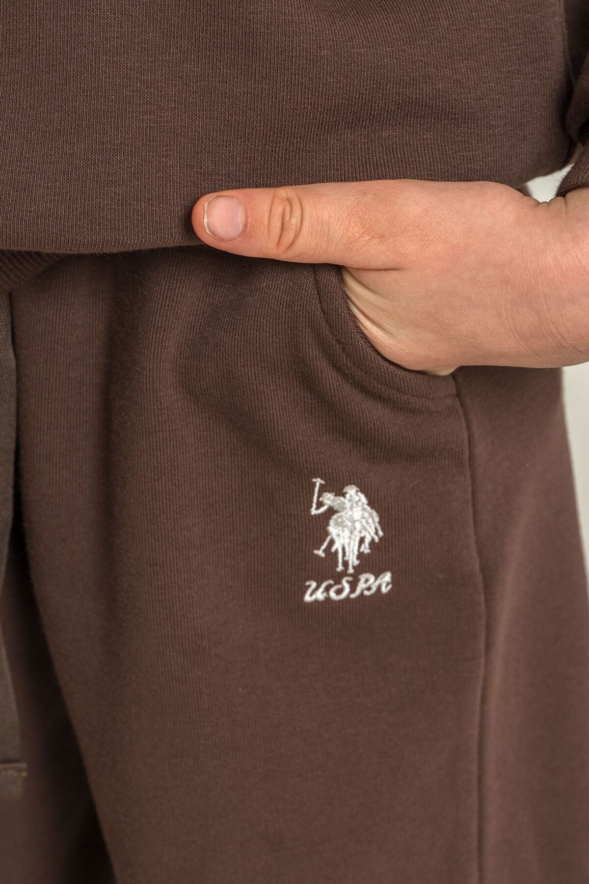 U.S. Polo Assn. Kız Çocuk Nakışlı Kahverengi Uzun Kol Eşofman Takımı US2715-C-V1