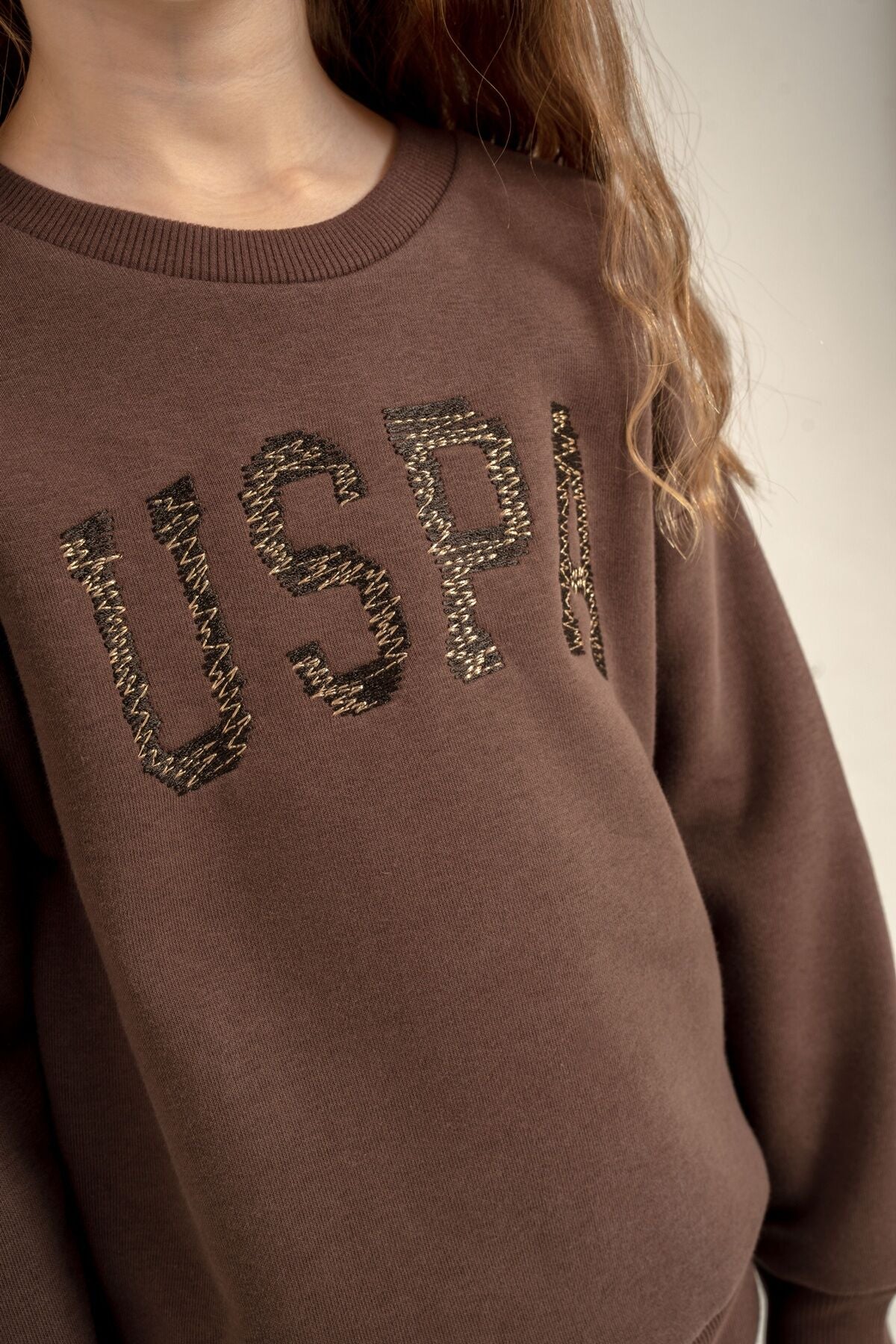 U.S. Polo Assn. Kız Çocuk Nakışlı Kahverengi Uzun Kol Eşofman Takımı US2723-C-V4