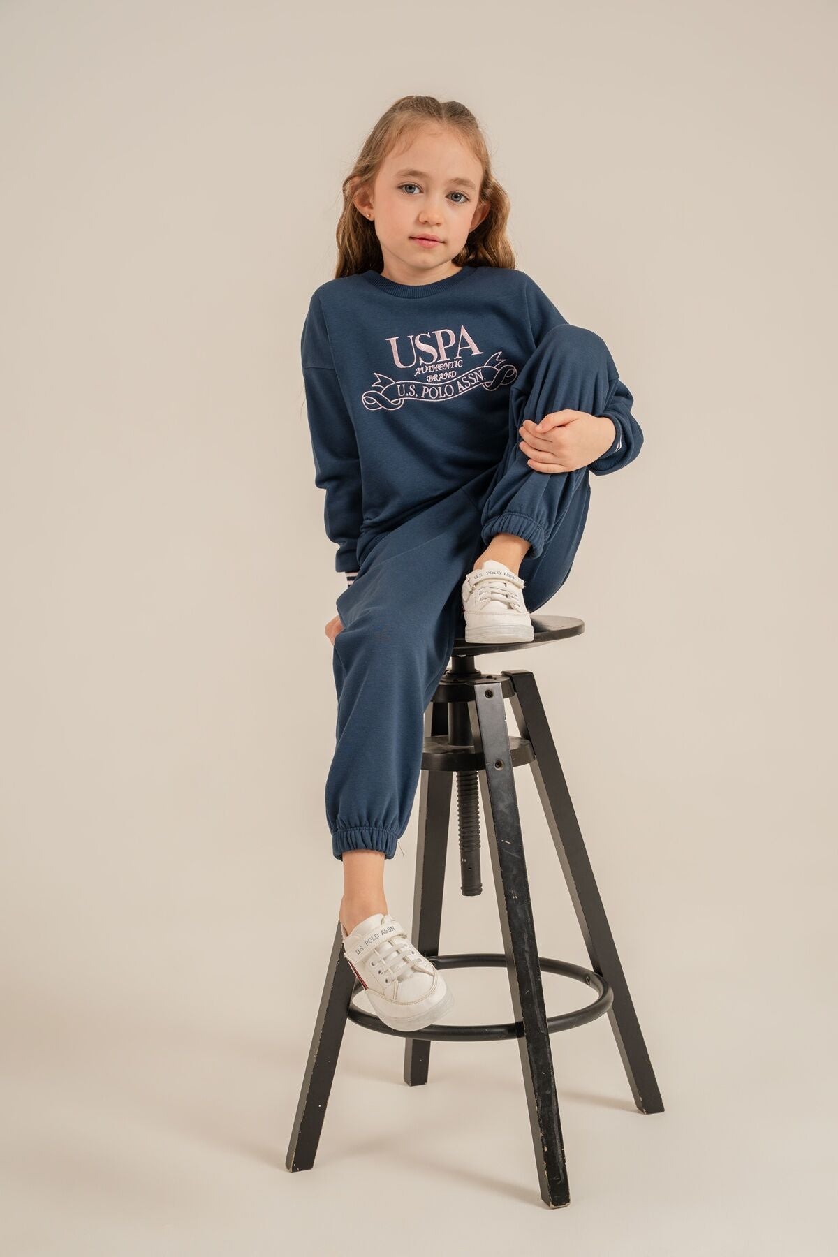 U.S. Polo Assn. Kız Çocuk Nakışlı Mavi Uzun Kol Eşofman Takımı US2705-C-V1