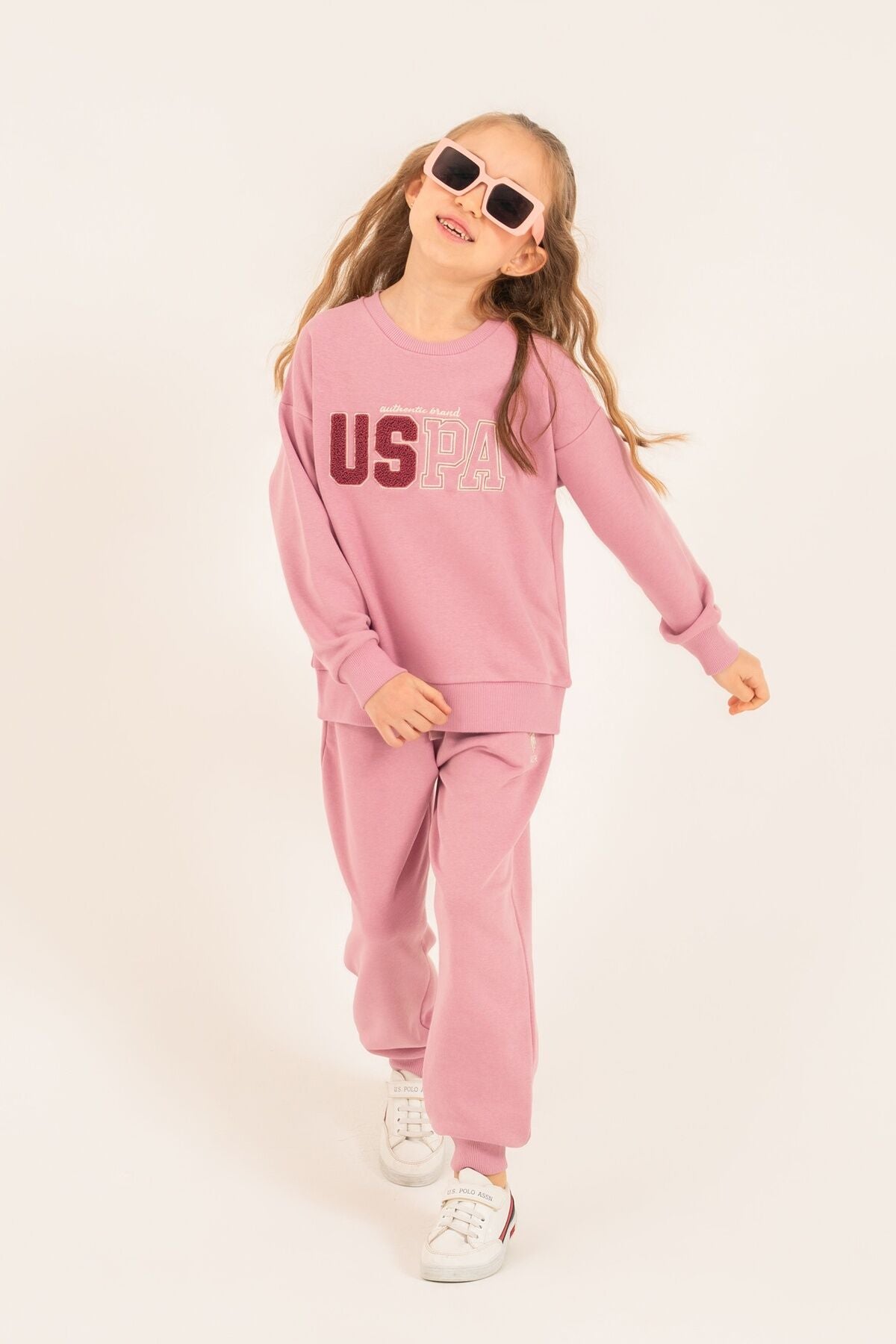 U.S. Polo Assn. Kız Çocuk Nakışlı Pembe Uzun Kol Eşofman Takımı US2710-C-V1