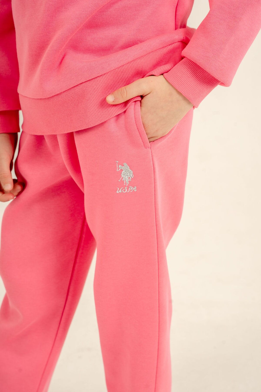 U.S. Polo Assn. Kız Çocuk Nakışlı Pembe Uzun Kol Eşofman Takımı US2723-C-V1