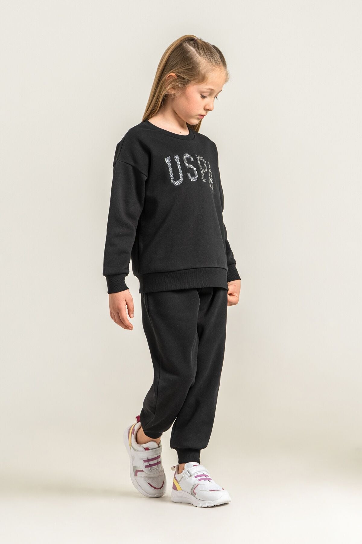 U.S. Polo Assn. Kız Çocuk Nakışlı Siyah Uzun Kol Eşofman Takımı US2723-C-V3