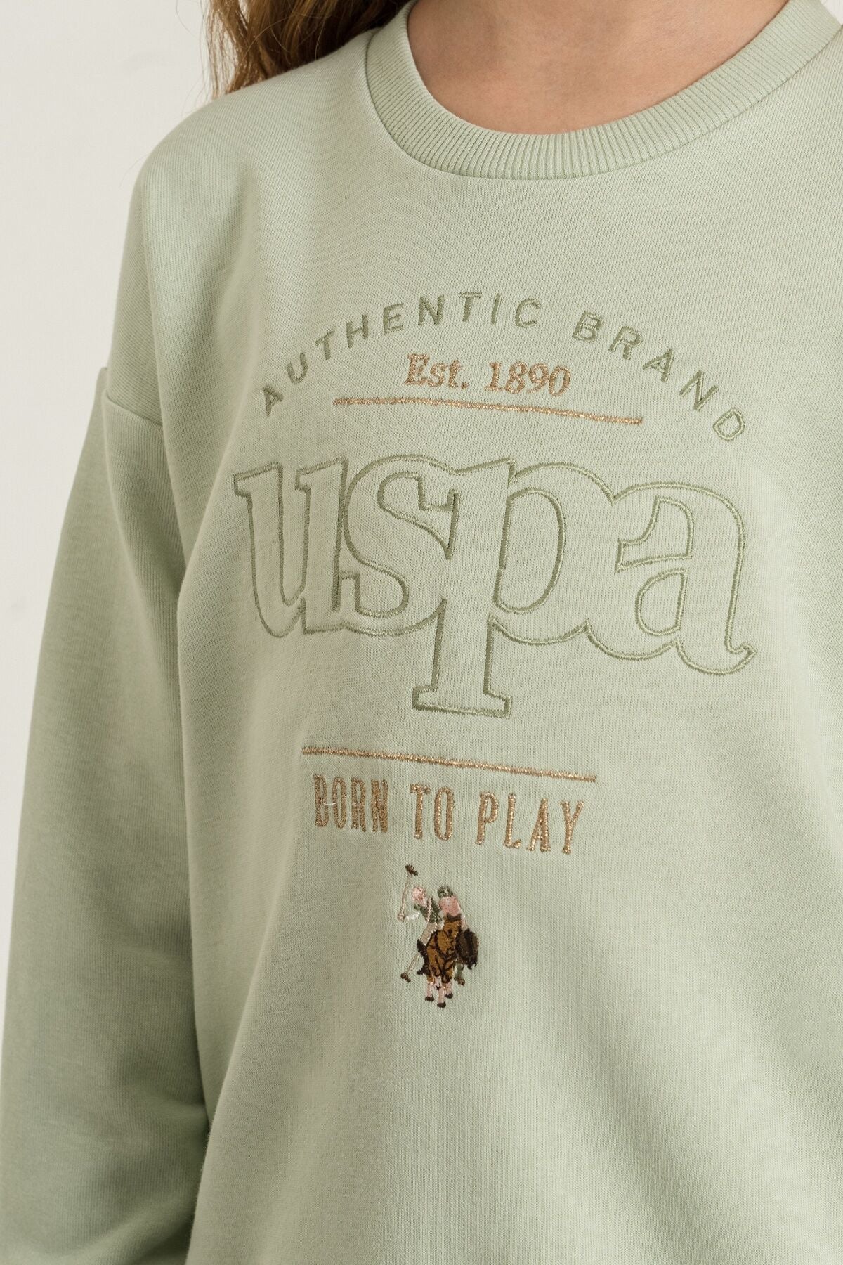 U.S. Polo Assn. Kız Çocuk Nakışlı Yeşil Uzun Kol Eşofman Takımı US2722-C-V1