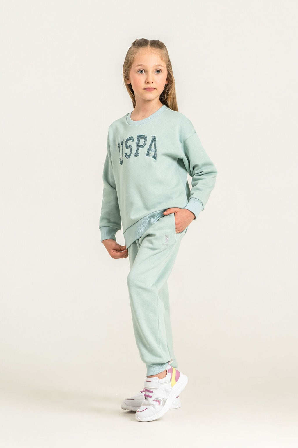 U.S. Polo Assn. Kız Çocuk Nakışlı Yeşil Uzun Kol Eşofman Takımı US2723-C-V2
