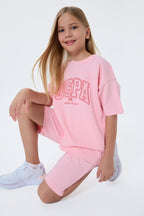 U.S. Polo Assn Kız Çocuk Pembe Bermuda Takım