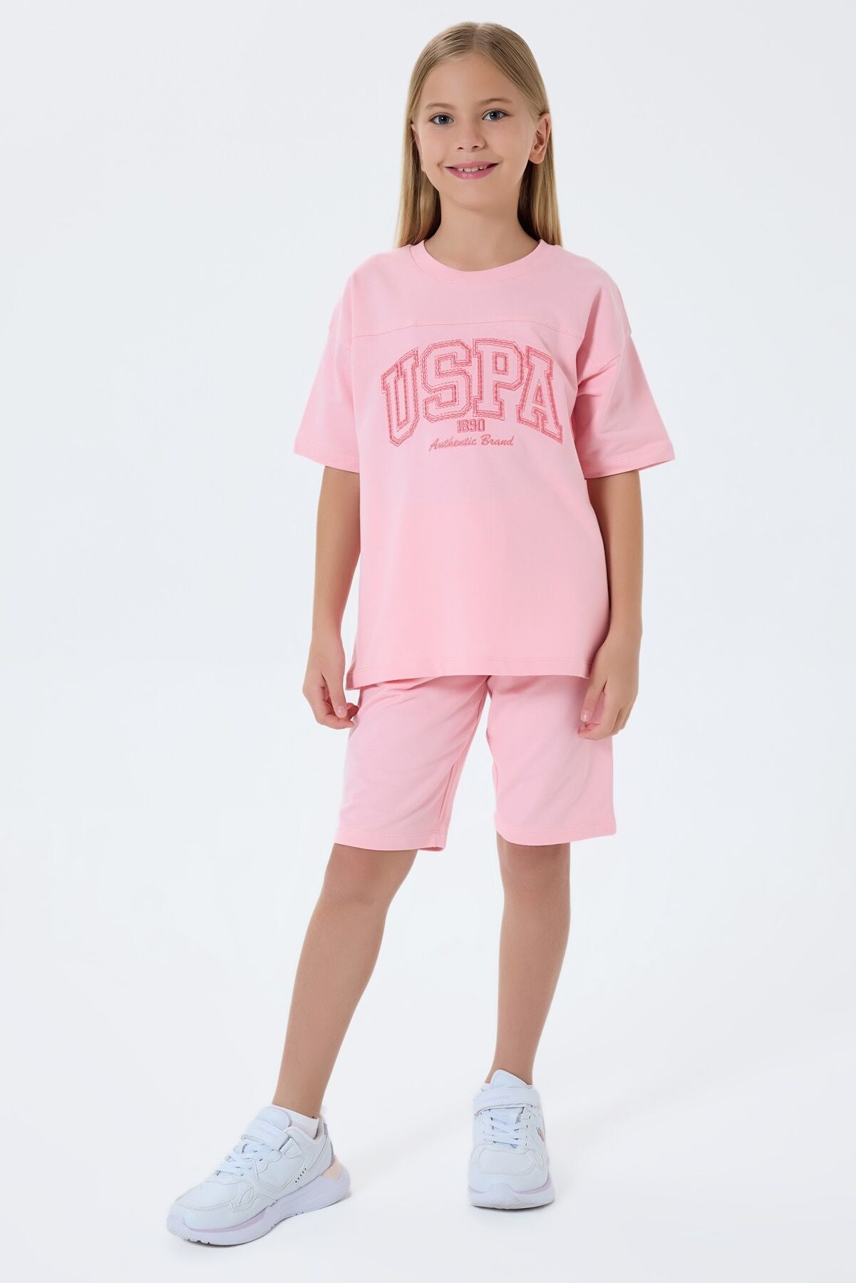 U.S. Polo Assn Kız Çocuk Pembe Bermuda Takım Ürün ikincil görseli