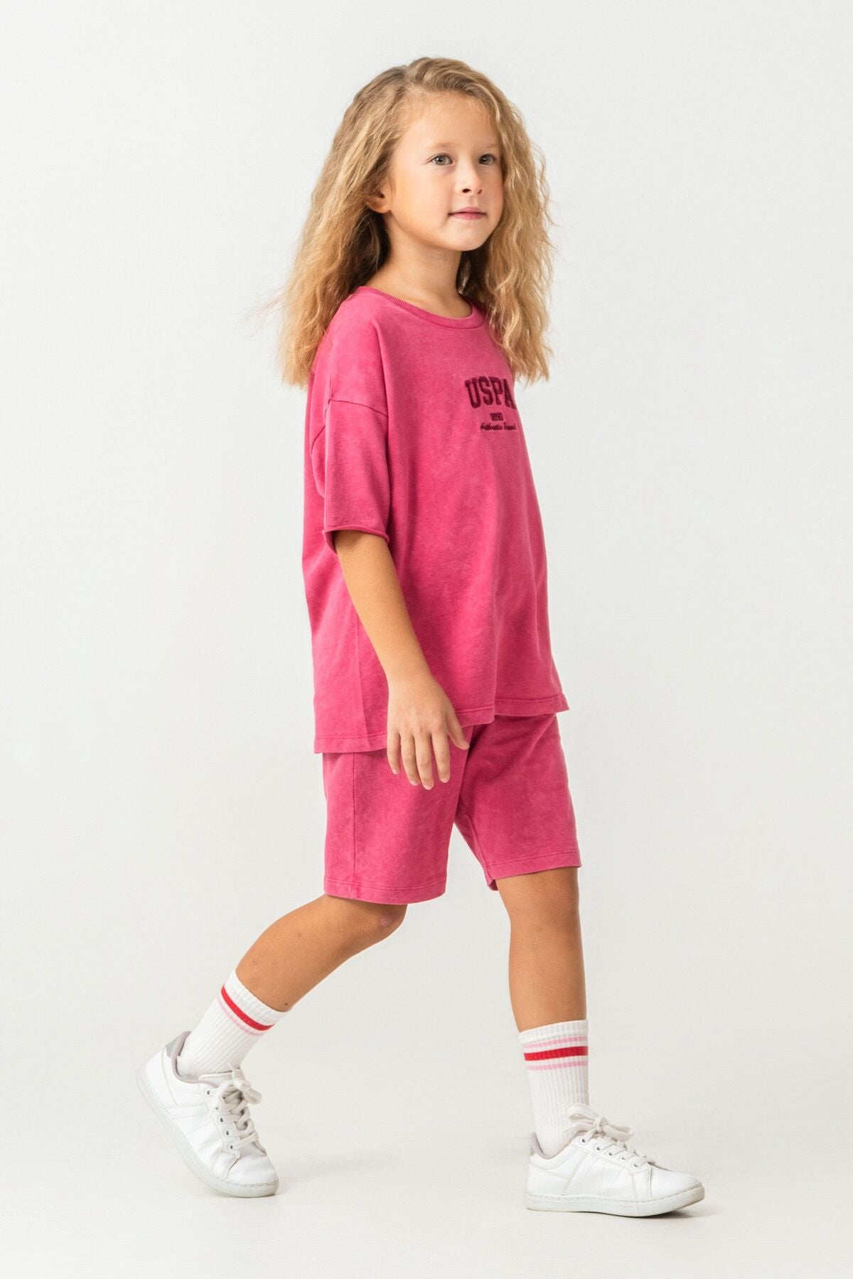 U.S. Polo Assn Kız Çocuk Pembe Bermuda Takım