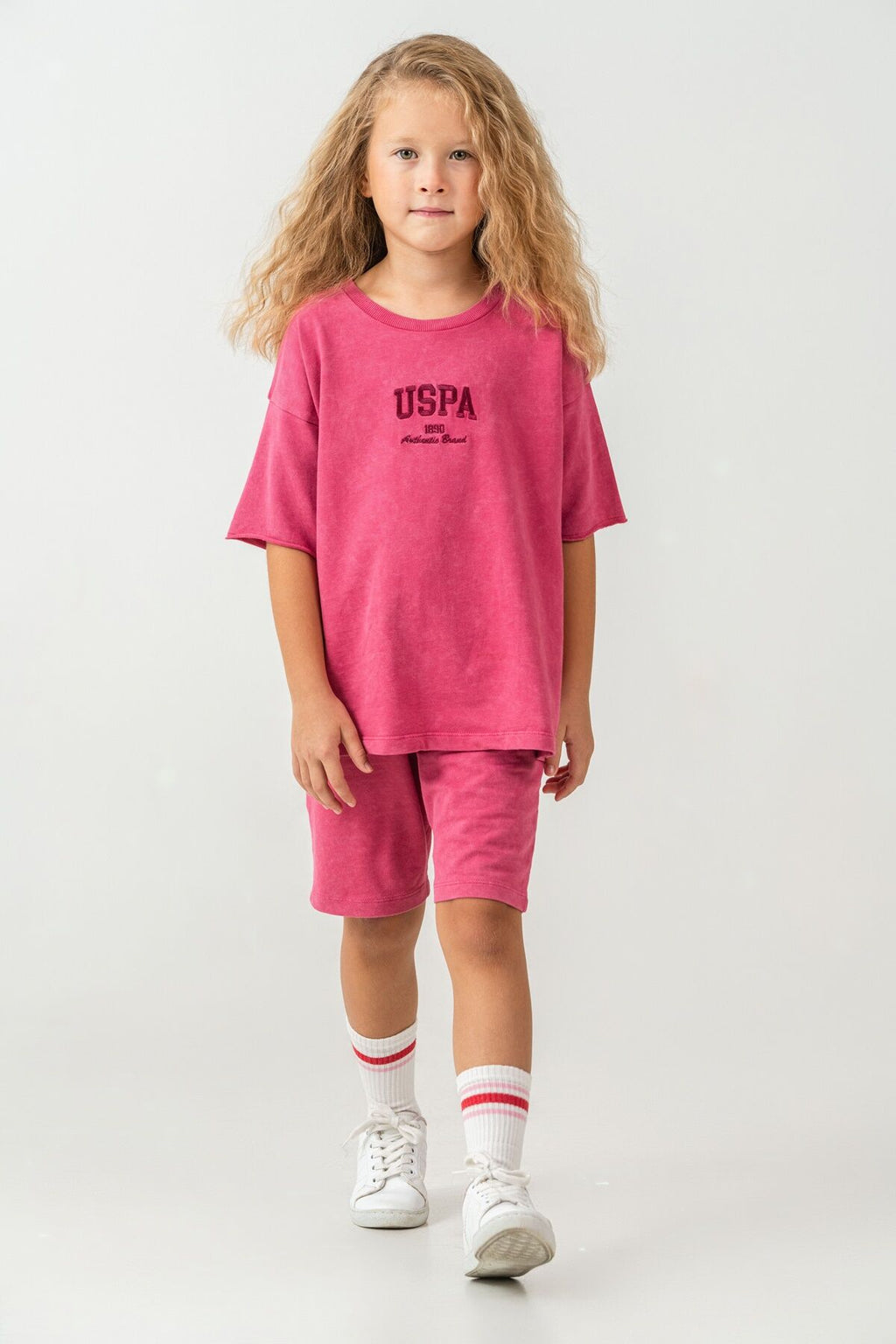 U.S. Polo Assn Kız Çocuk Pembe Bermuda Takım