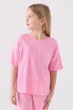 U.S. Polo Assn. Kız Çocuk Bisiklet Yaka Sargı Nakışlı Yazlık Regular Fit Pembe Bermuda Takım US1848-C-V21