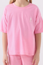 U.S. Polo Assn. Kız Çocuk Bisiklet Yaka Sargı Nakışlı Yazlık Regular Fit Pembe Bermuda Takım US1848-C-V21