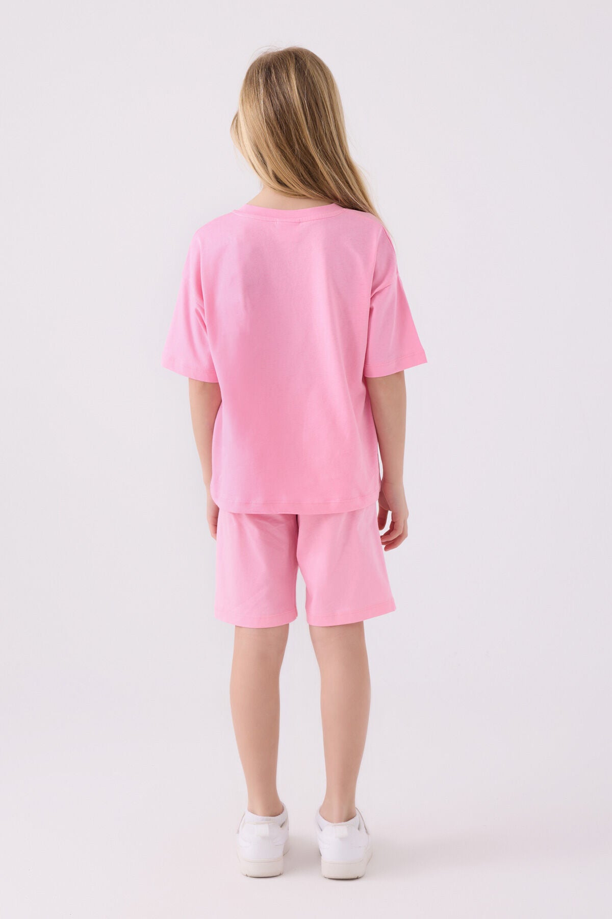 U.S. Polo Assn. Kız Çocuk Bisiklet Yaka Sargı Nakışlı Yazlık Regular Fit Pembe Bermuda Takım US1848-C-V21